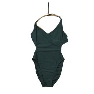 Vintage 90s Studio La Blanca Olive Green One Piece Swimsuit Cut Out Halter Large